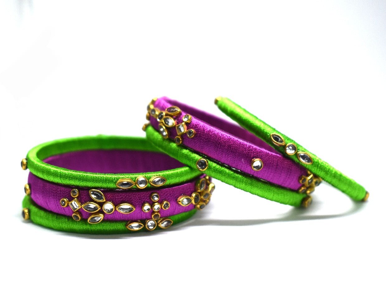 Silk thread bangles,dark blue & light blue,set of 6 - Nishkarsh the royal radiance