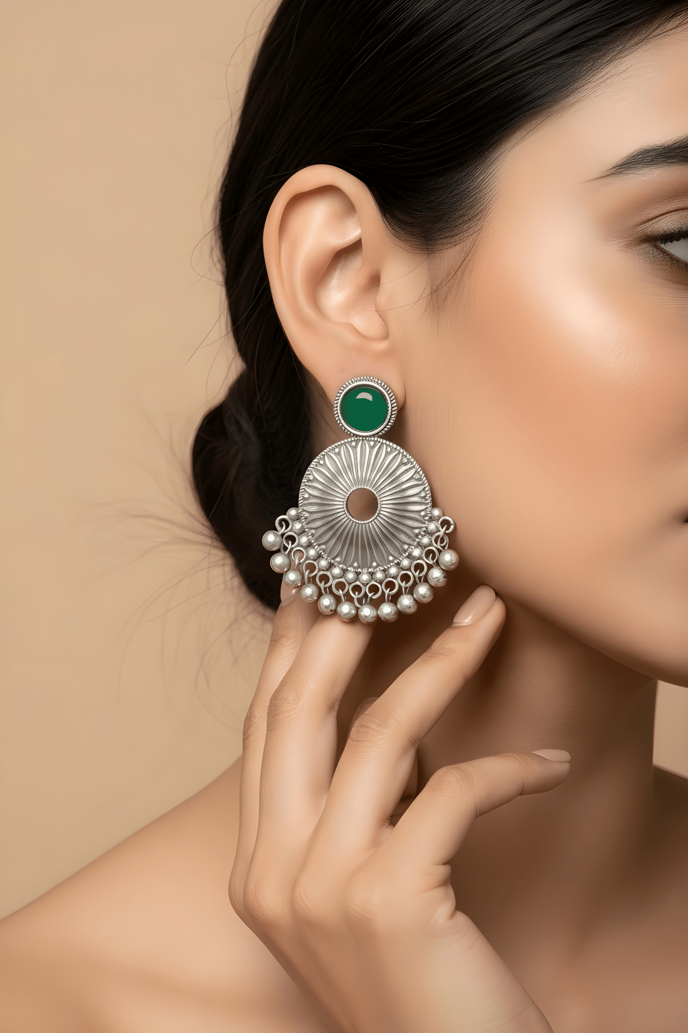 Monalisa Stone Oxidised Silver Replica Green Colour Studs - Nishkarsh the royal radiance