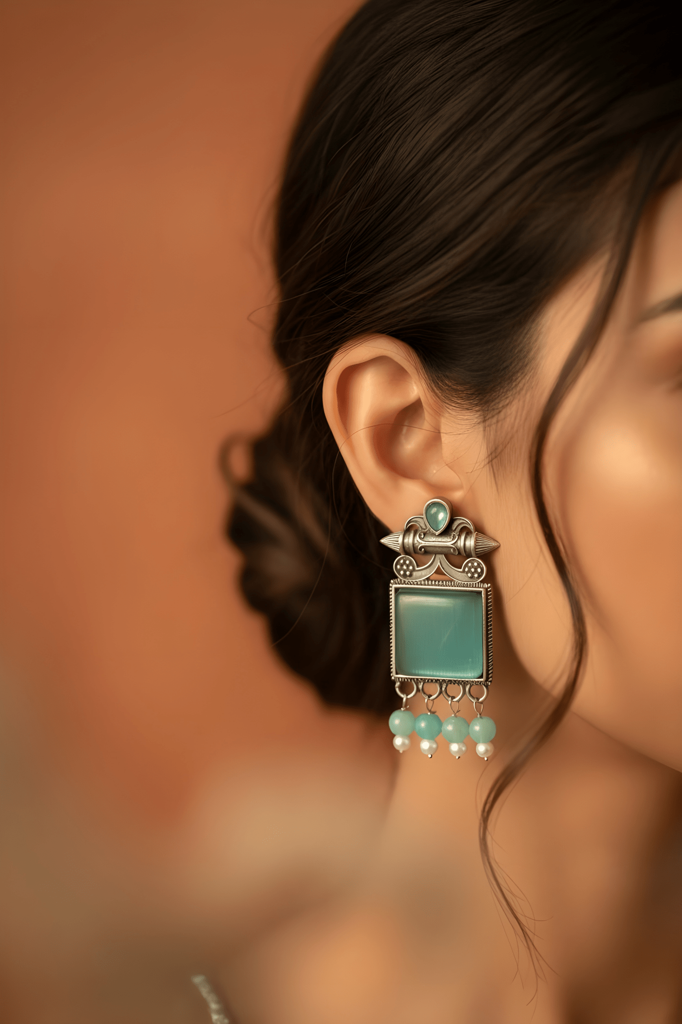 Monalisa Stone Oxidised Silver Replica Light Blue Colour Studs - Nishkarsh the royal radiance