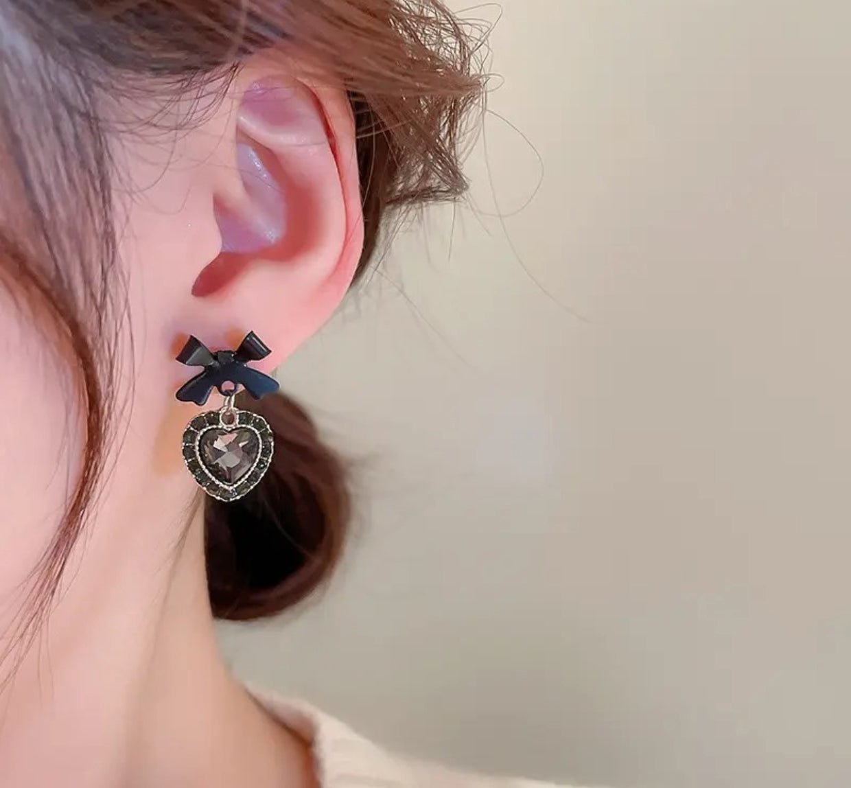 Black bowknot rhinestone drop earrings - Nishkarsh the royal radiance