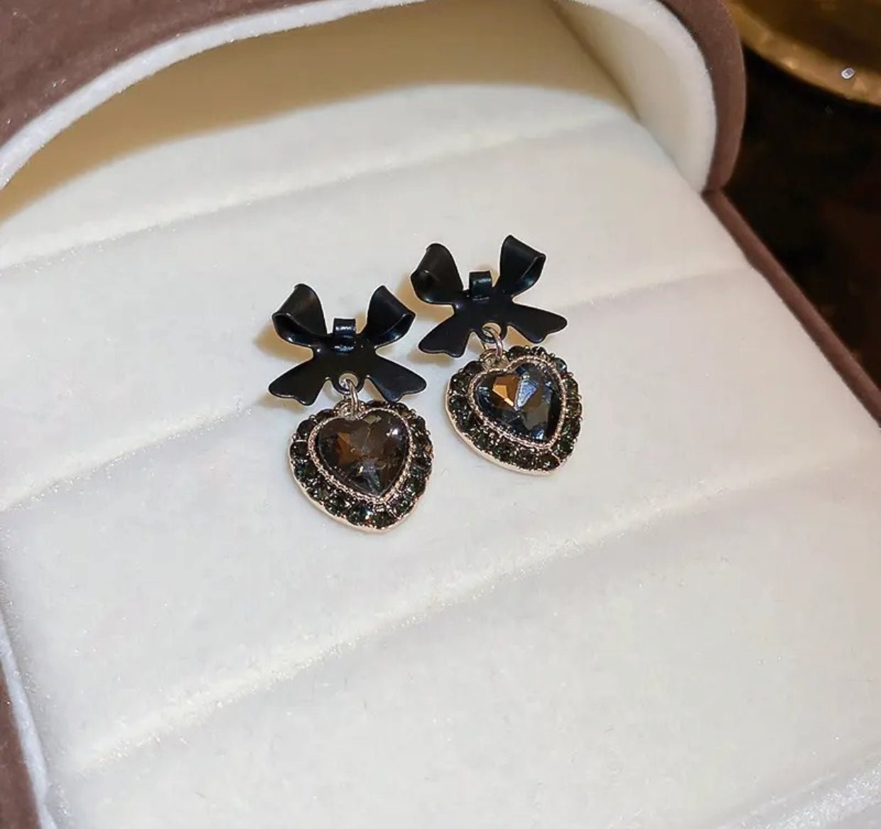 Black bowknot rhinestone drop earrings - Nishkarsh the royal radiance