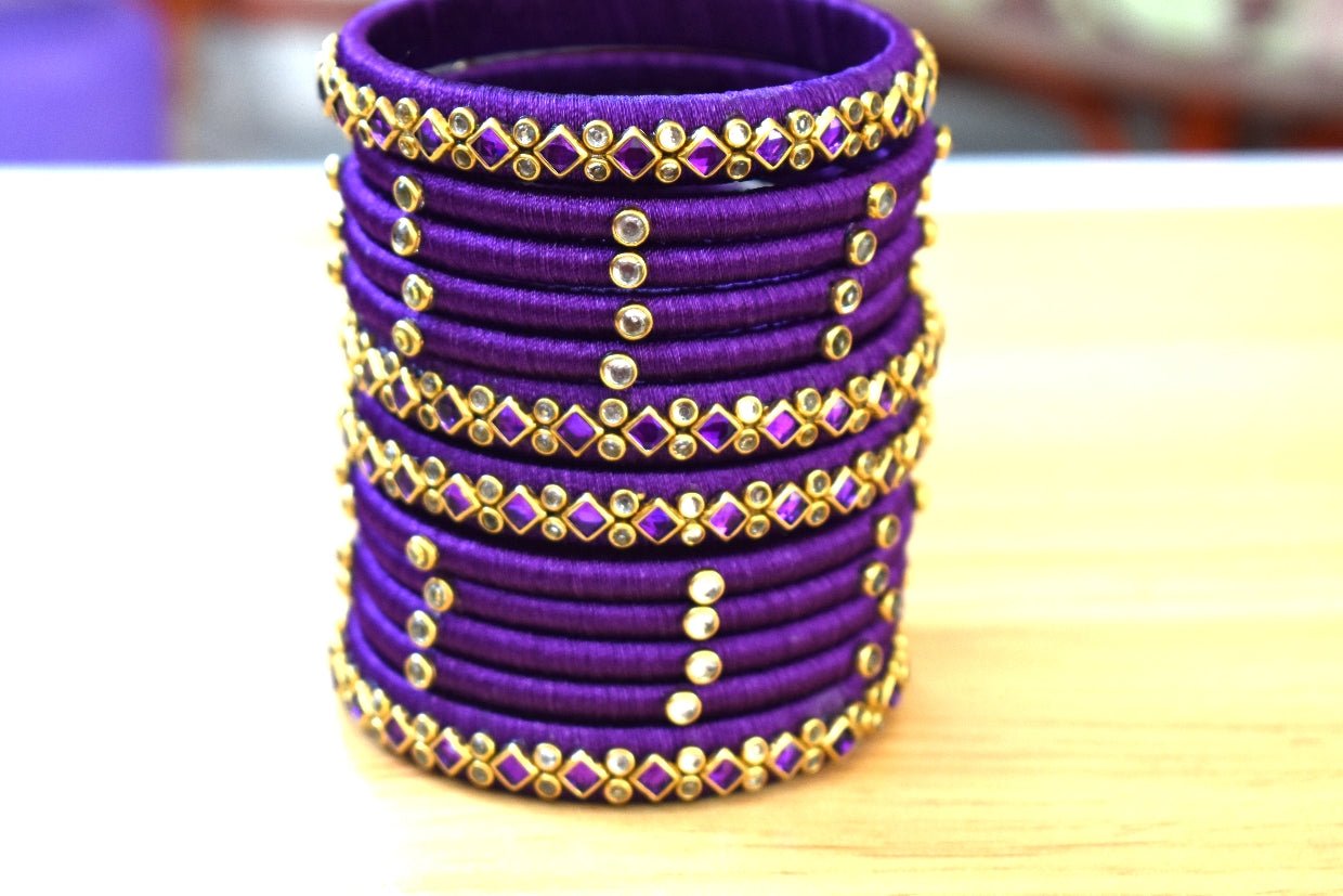 Silk thread bangles, purple,set of 12 - Nishkarsh the royal radiance