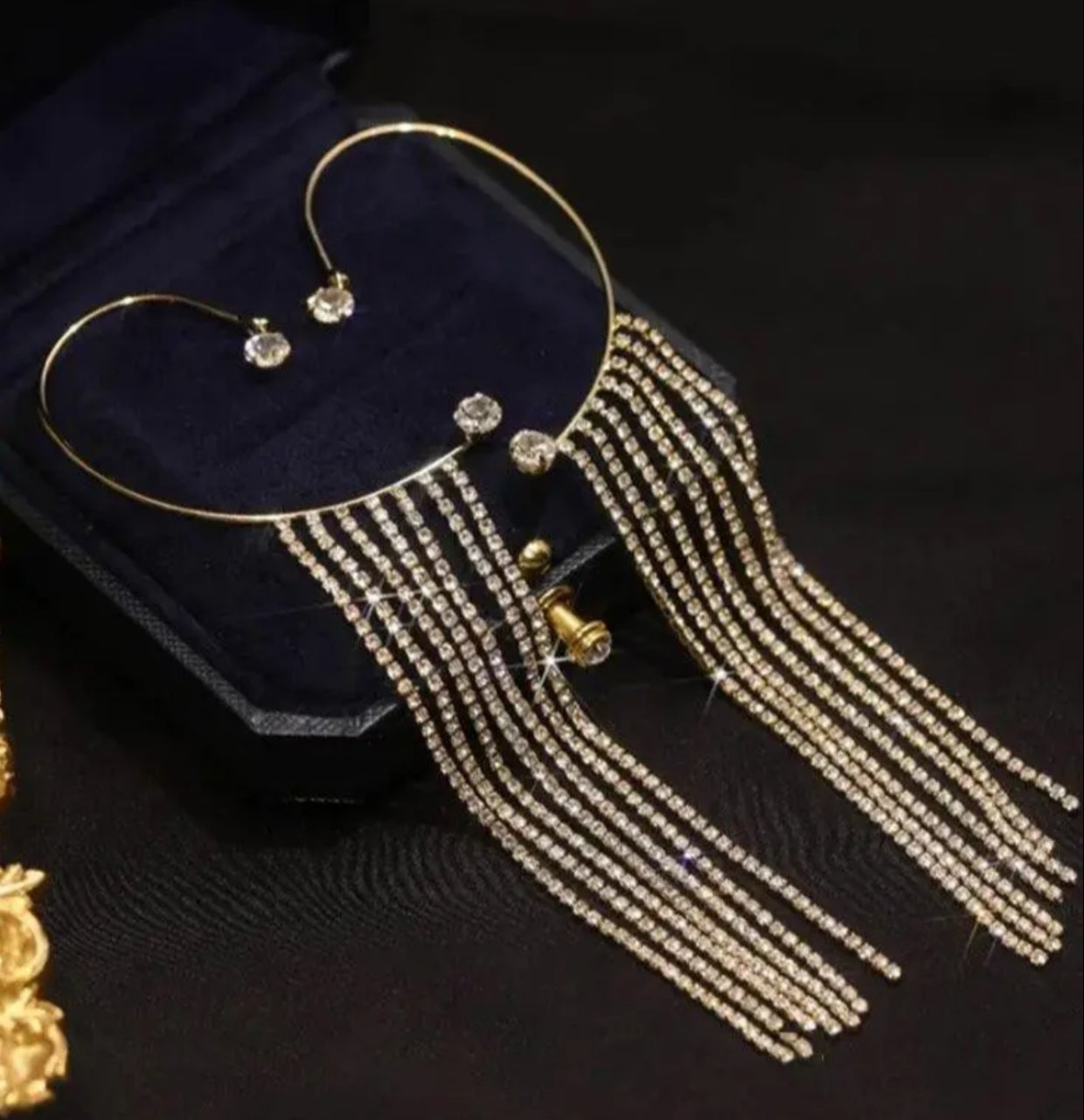 Long rhinestone chain C shaped cuff earrings - Nishkarsh the royal radiance