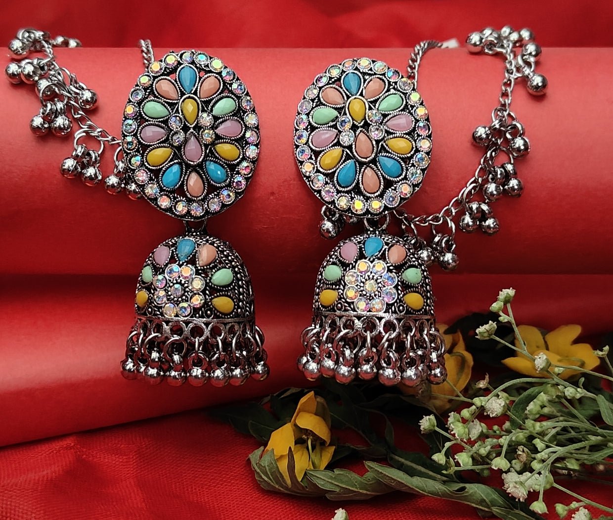 Oxidised silver jhumkas, 1 pair - Nishkarsh the royal radiance