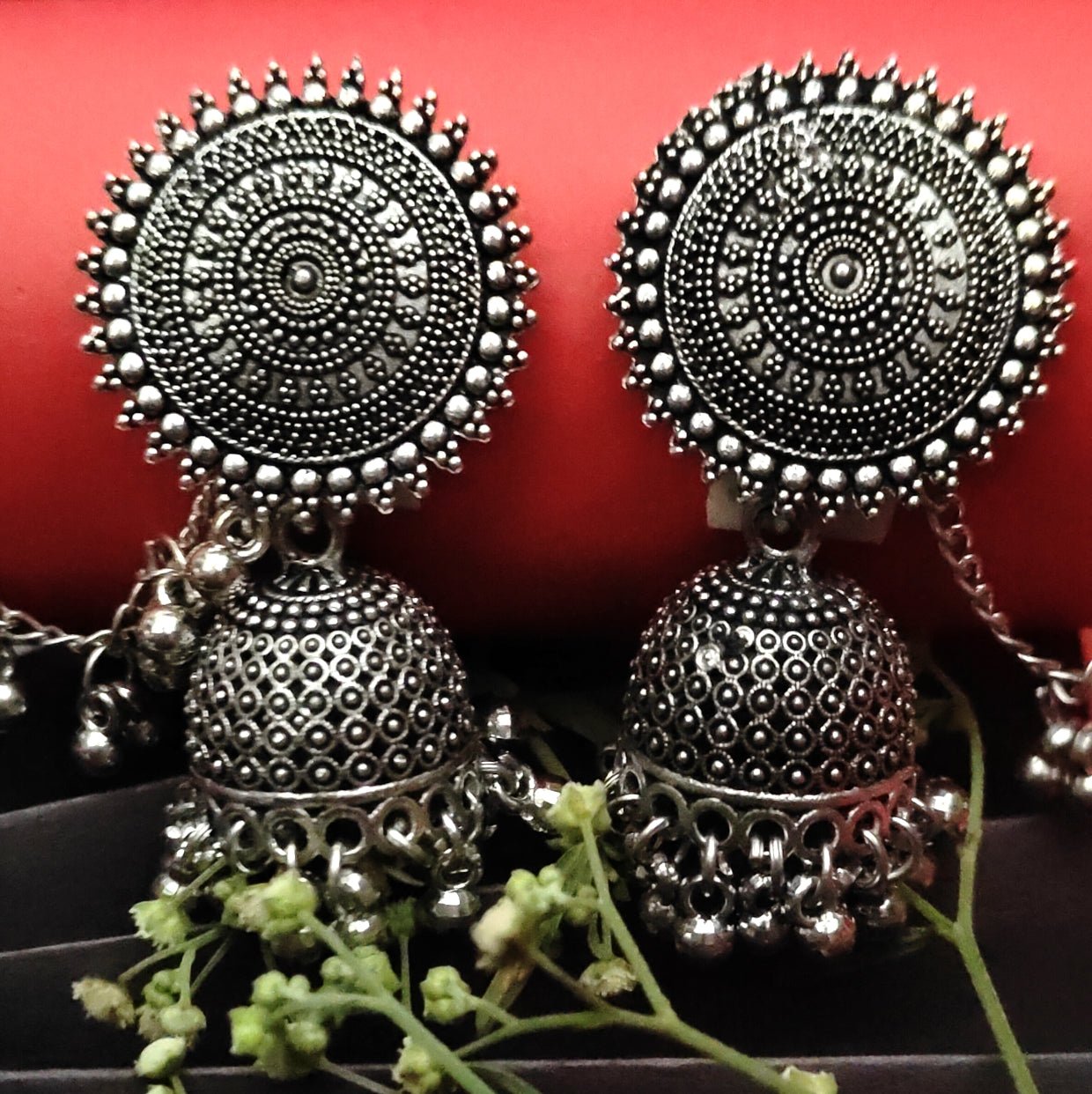 Oxidised silver jhumkas, 1 pair - Nishkarsh the royal radiance