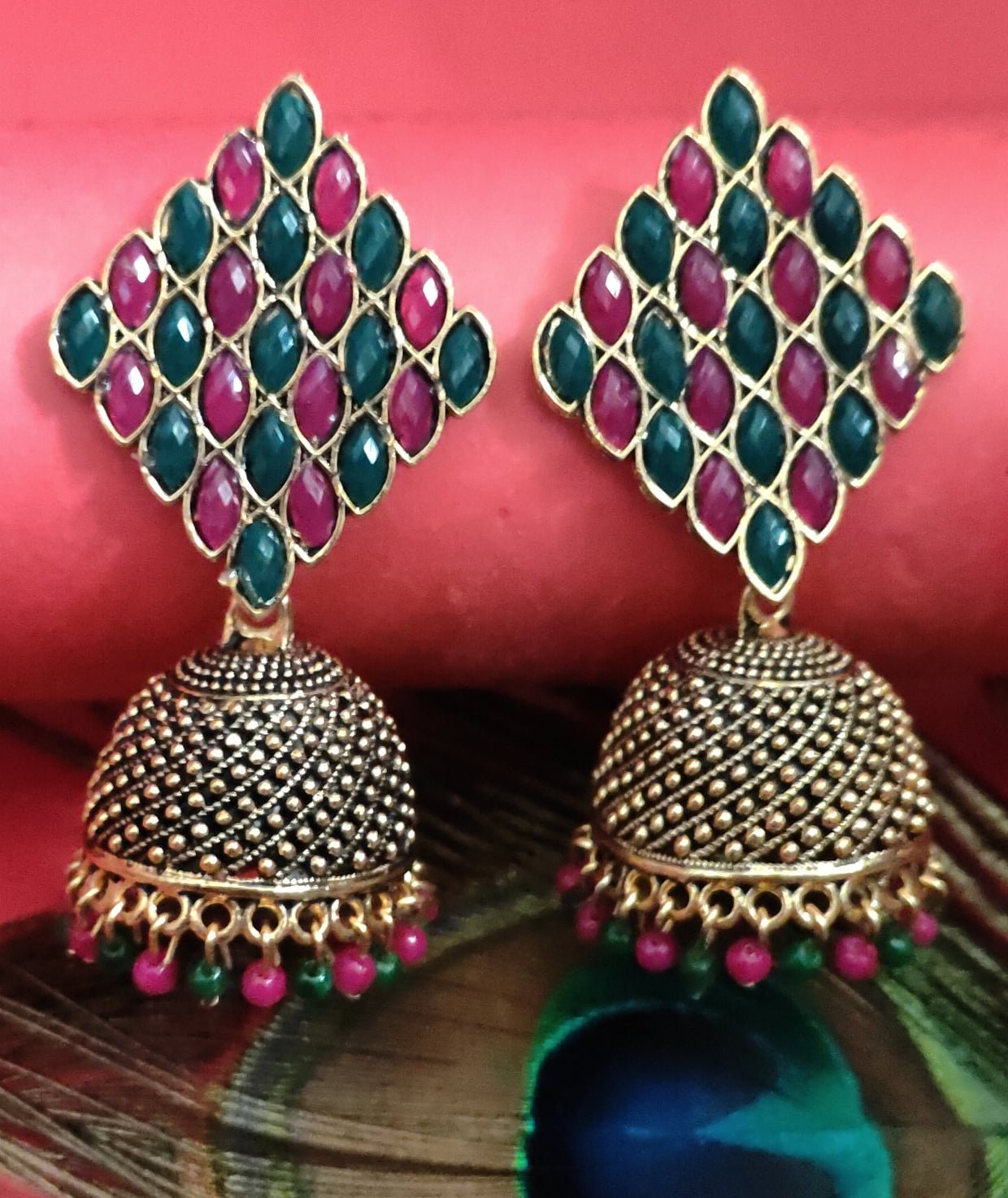 Oxidised gold jhumkas,1 pair - Nishkarsh the royal radiance