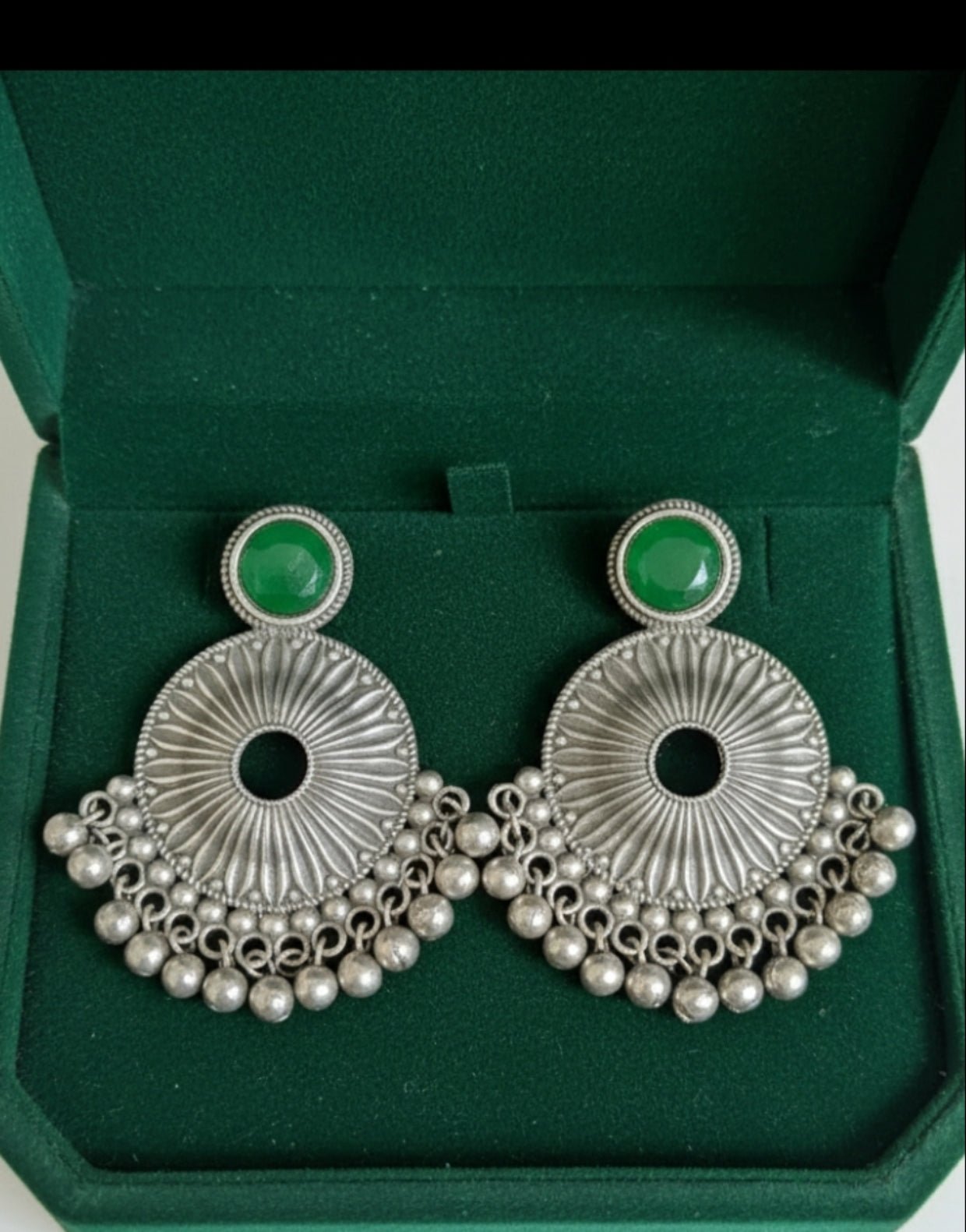 Monalisa Stone Oxidised Silver Replica Green Colour Studs - Nishkarsh the royal radiance
