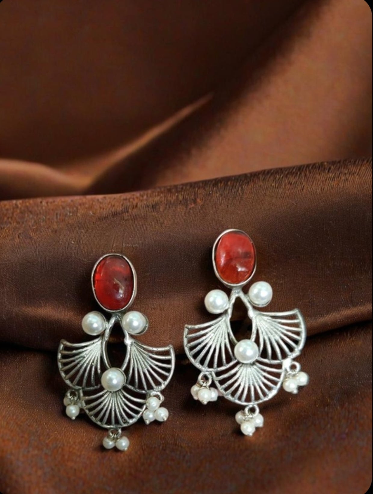 Monalisa Stone Oxidised Silver Replica Red Colour Studs - Nishkarsh the royal radiance