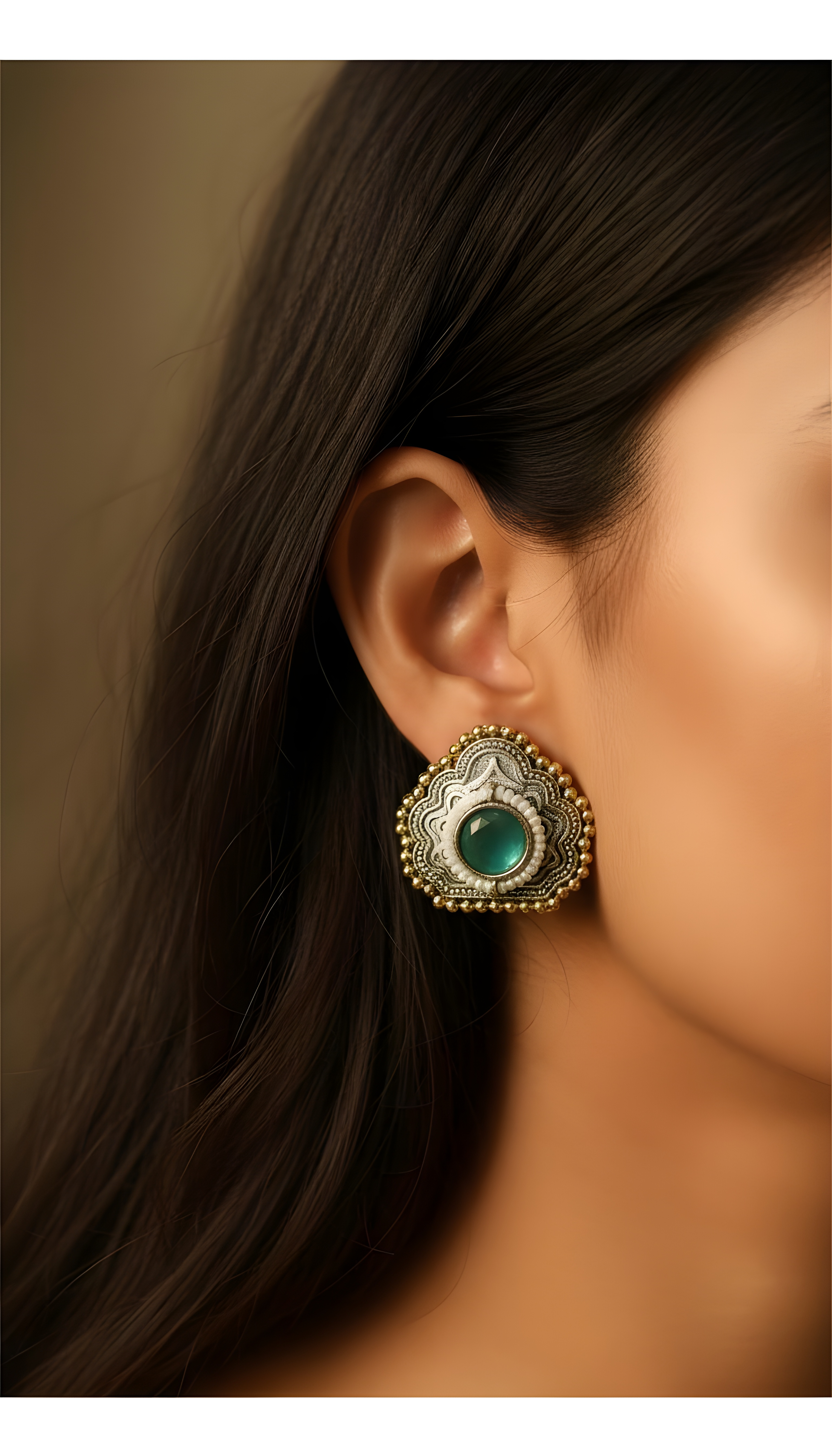 Monalisa Stone Oxidised Silver Replica Dark Blue Studs