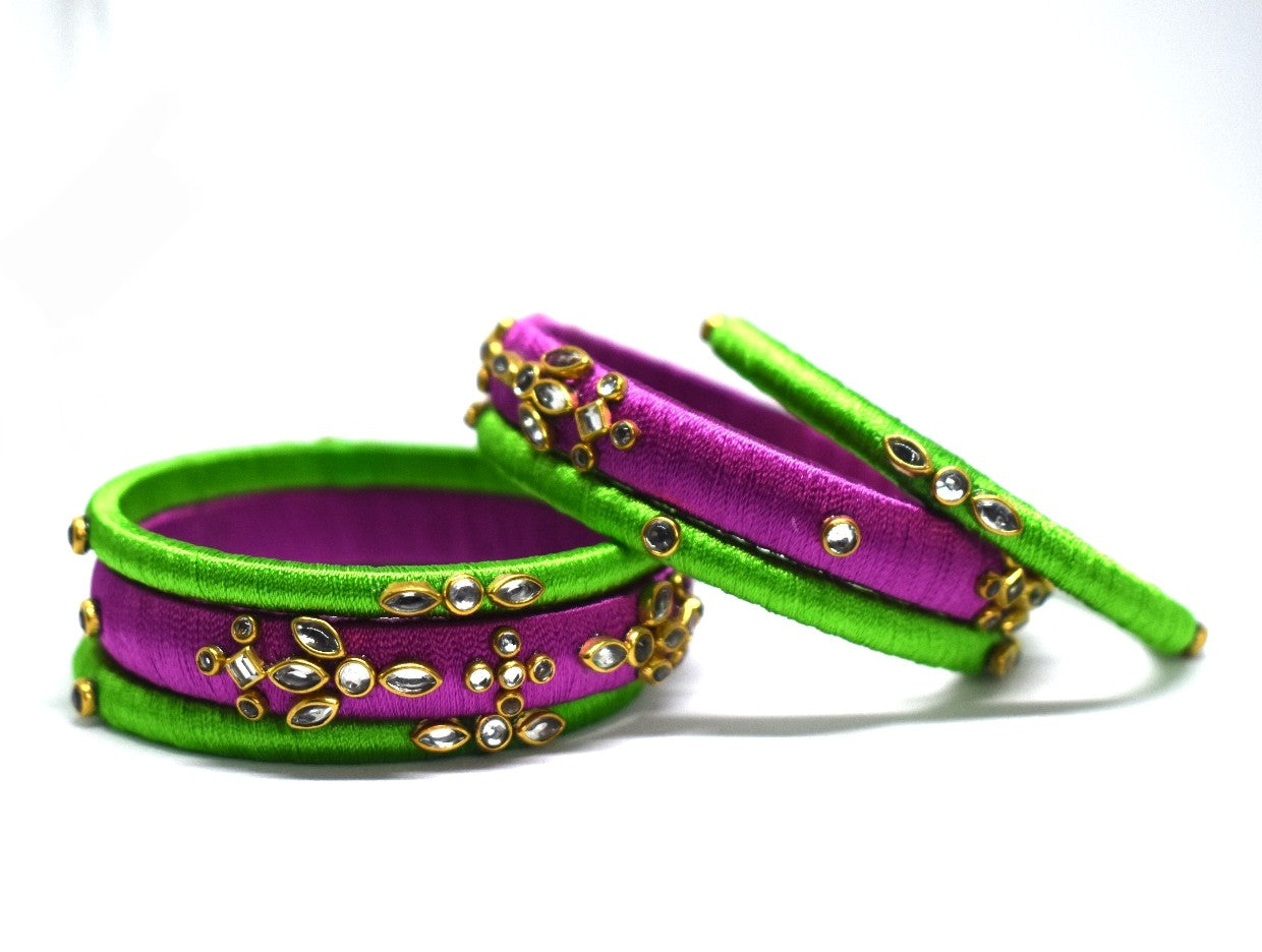 Silk thread bangles,dark blue & light blue,set of 6 - Nishkarsh the royal radiance