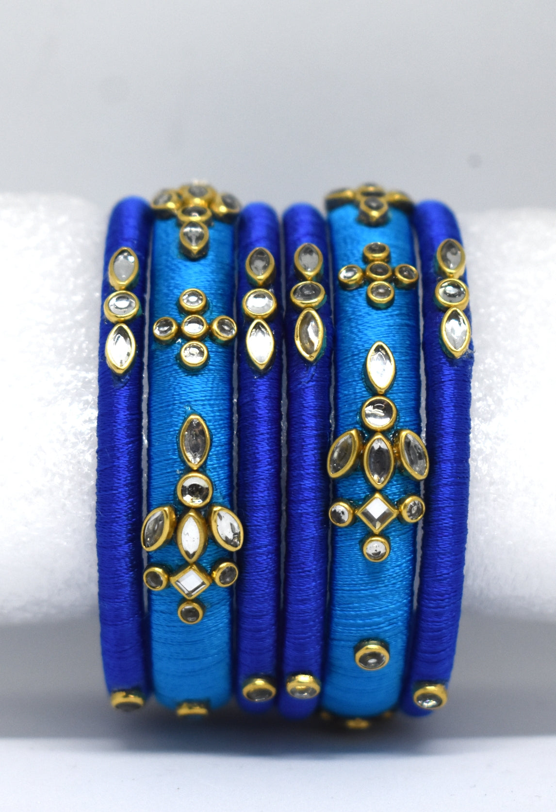 Silk thread bangles,dark blue & light blue,set of 6 - Nishkarsh the royal radiance