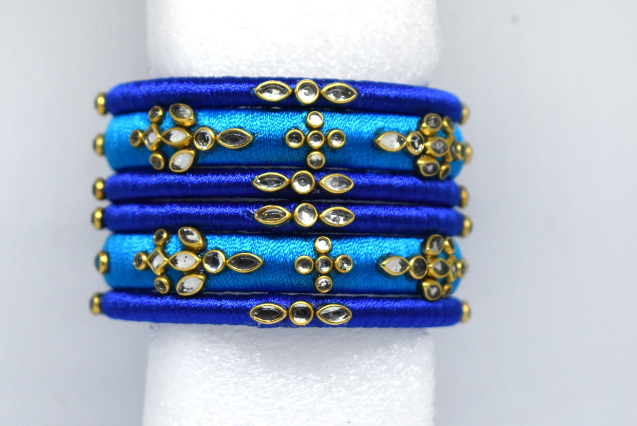 Silk thread bangles,dark blue & light blue,set of 6 - Nishkarsh the royal radiance