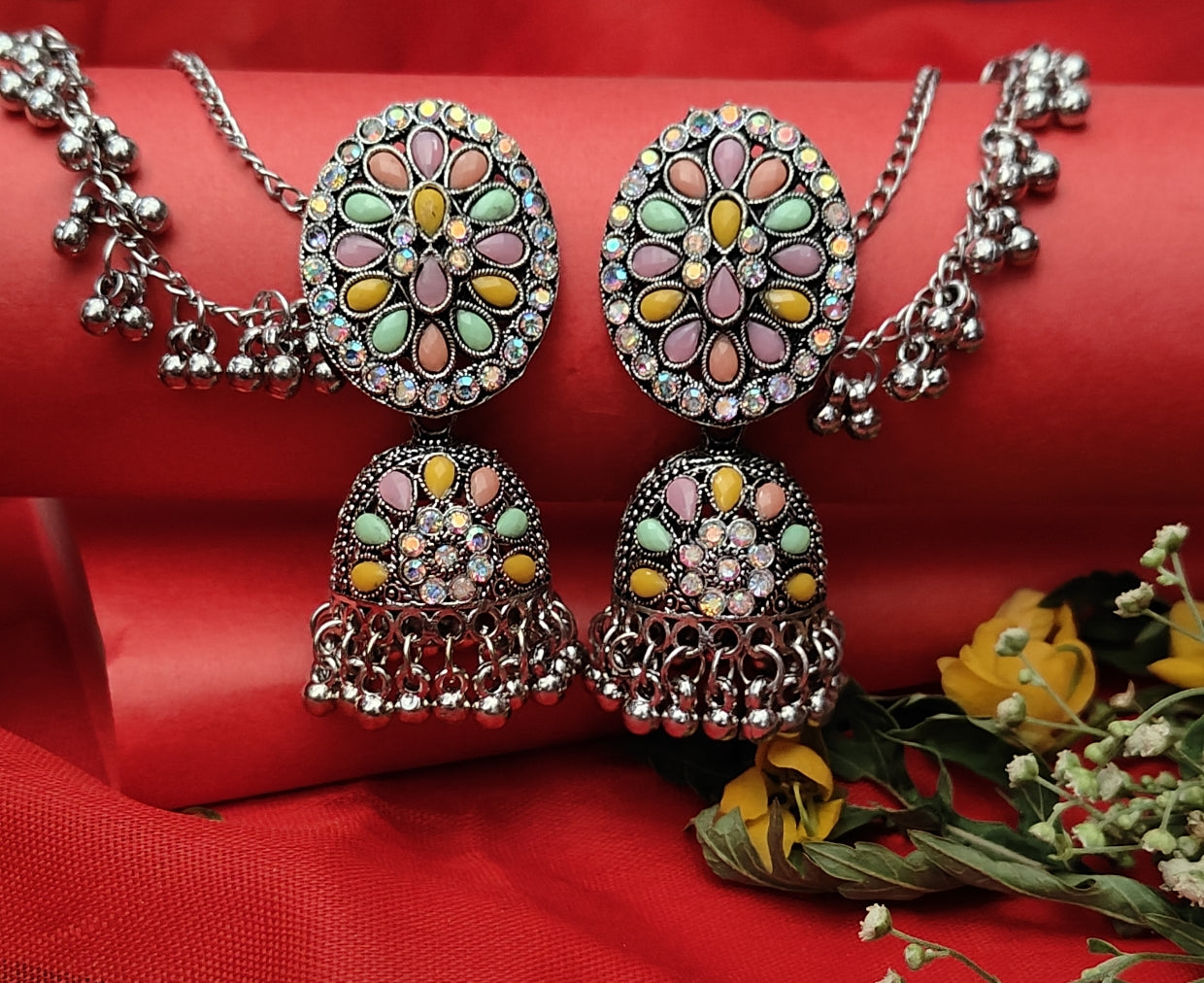 Oxidised silver jhumkas, 1 pair - Nishkarsh the royal radiance