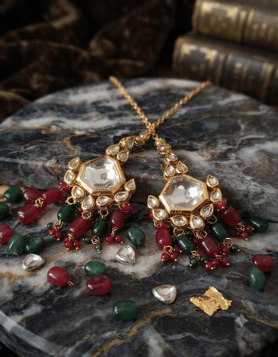 Bridal & Semi-Bridal Kundan Gold Plated Necklace Set With Earrings & Maang Tikka - Nishkarsh the royal radiance