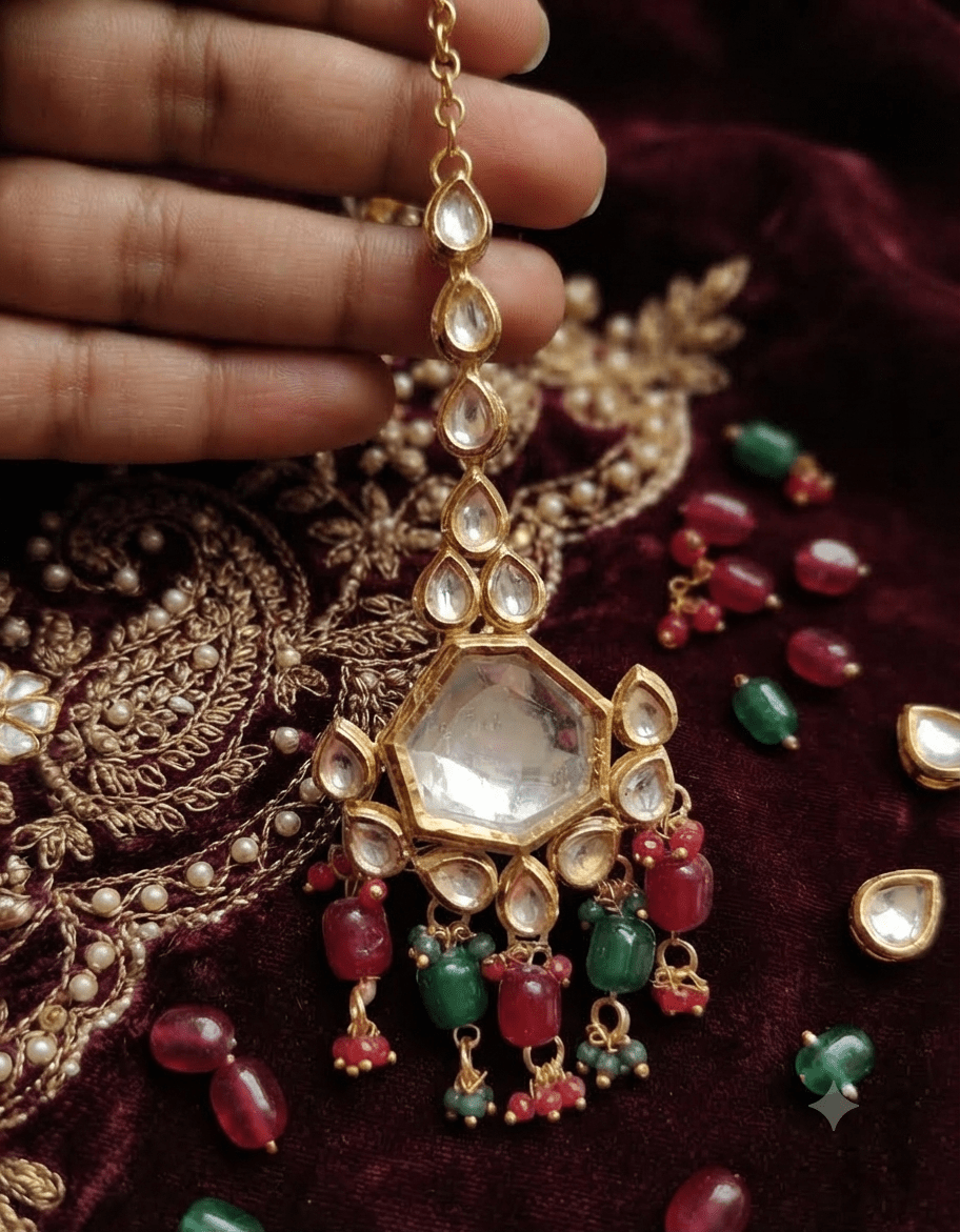 Bridal & Semi-Bridal Kundan Gold Plated Necklace Set With Earrings & Maang Tikka - Nishkarsh the royal radiance