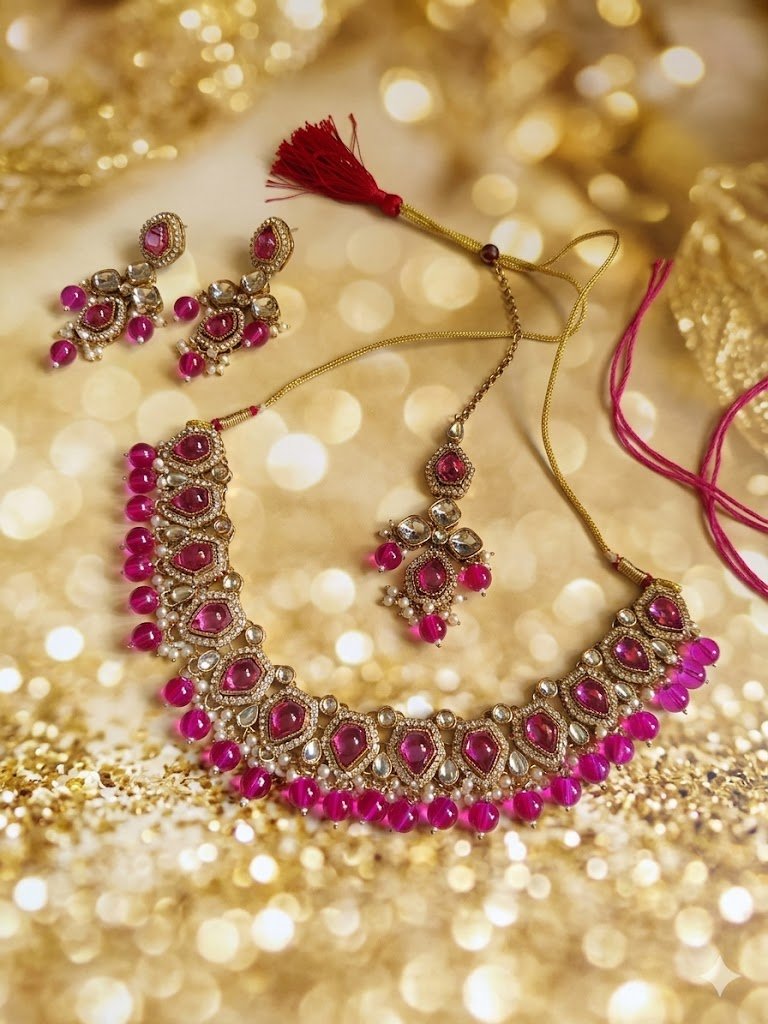 Kundan Pink Jewellery set - Nishkarsh the royal radiance