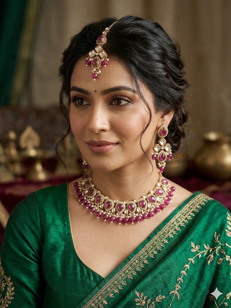 Kundan Pink Jewellery set - Nishkarsh the royal radiance