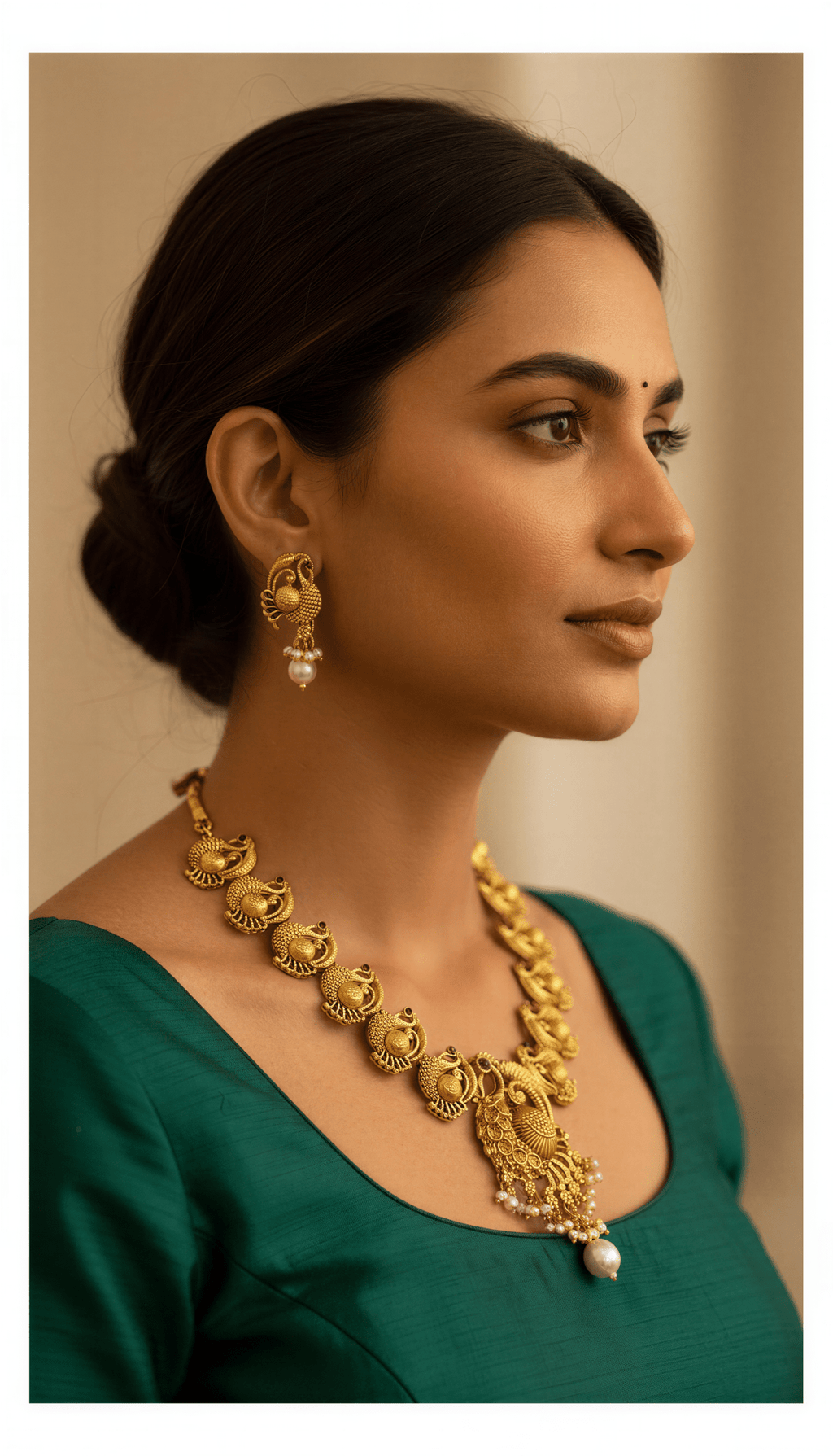 Gold Plated Alloy Peacock Necklace With Earrings Set - Nishkarsh the royal radiance