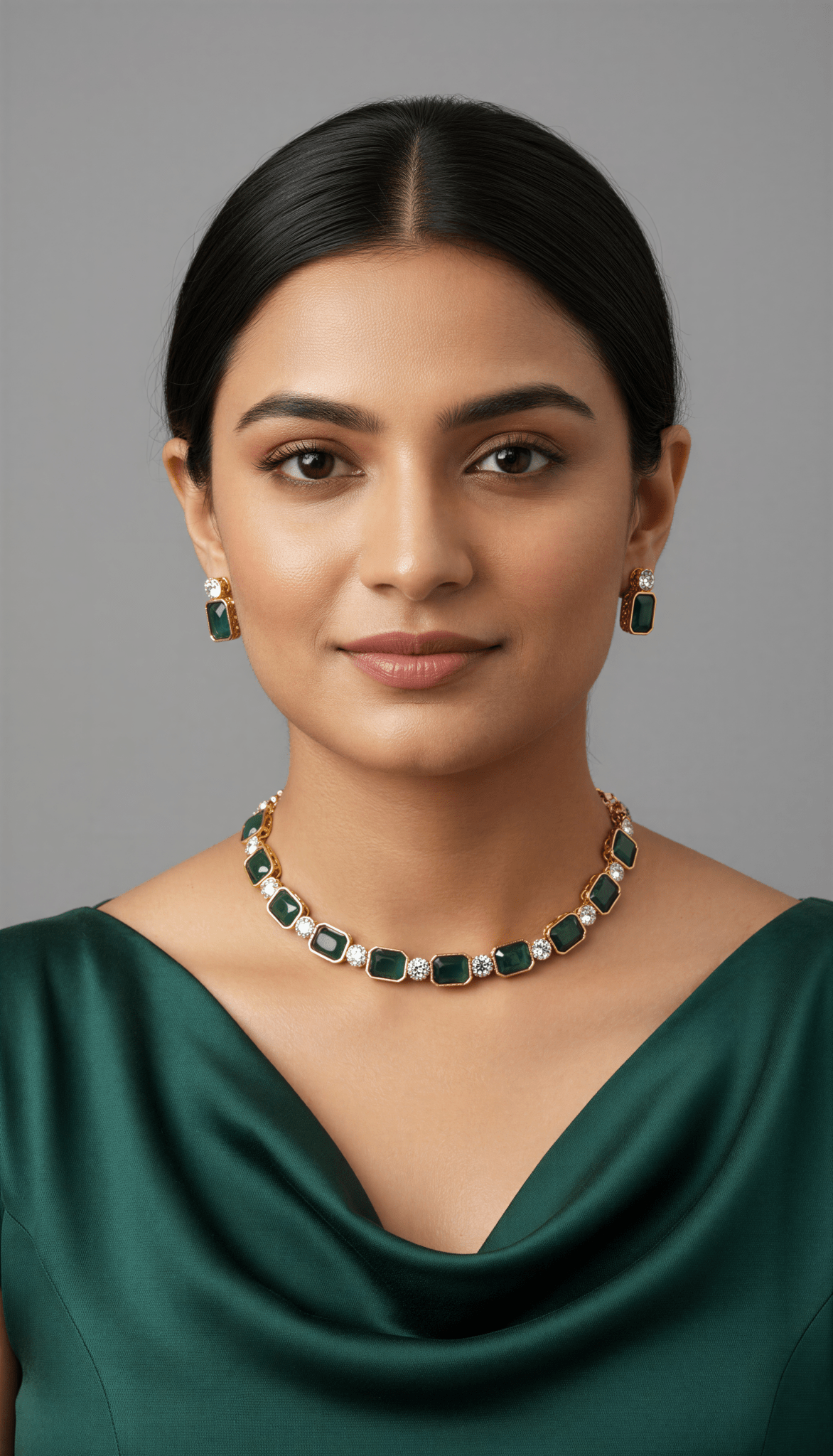 Golden Sufi Style Glass Stones Necklace Set With Pari Studs - Nishkarsh the royal radiance
