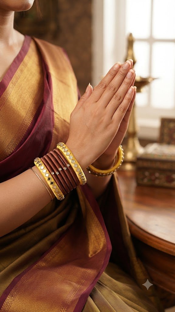 Silk Thread Bangles, Brown and Yellow Combination with kundan stones - Nishkarsh the royal radiance