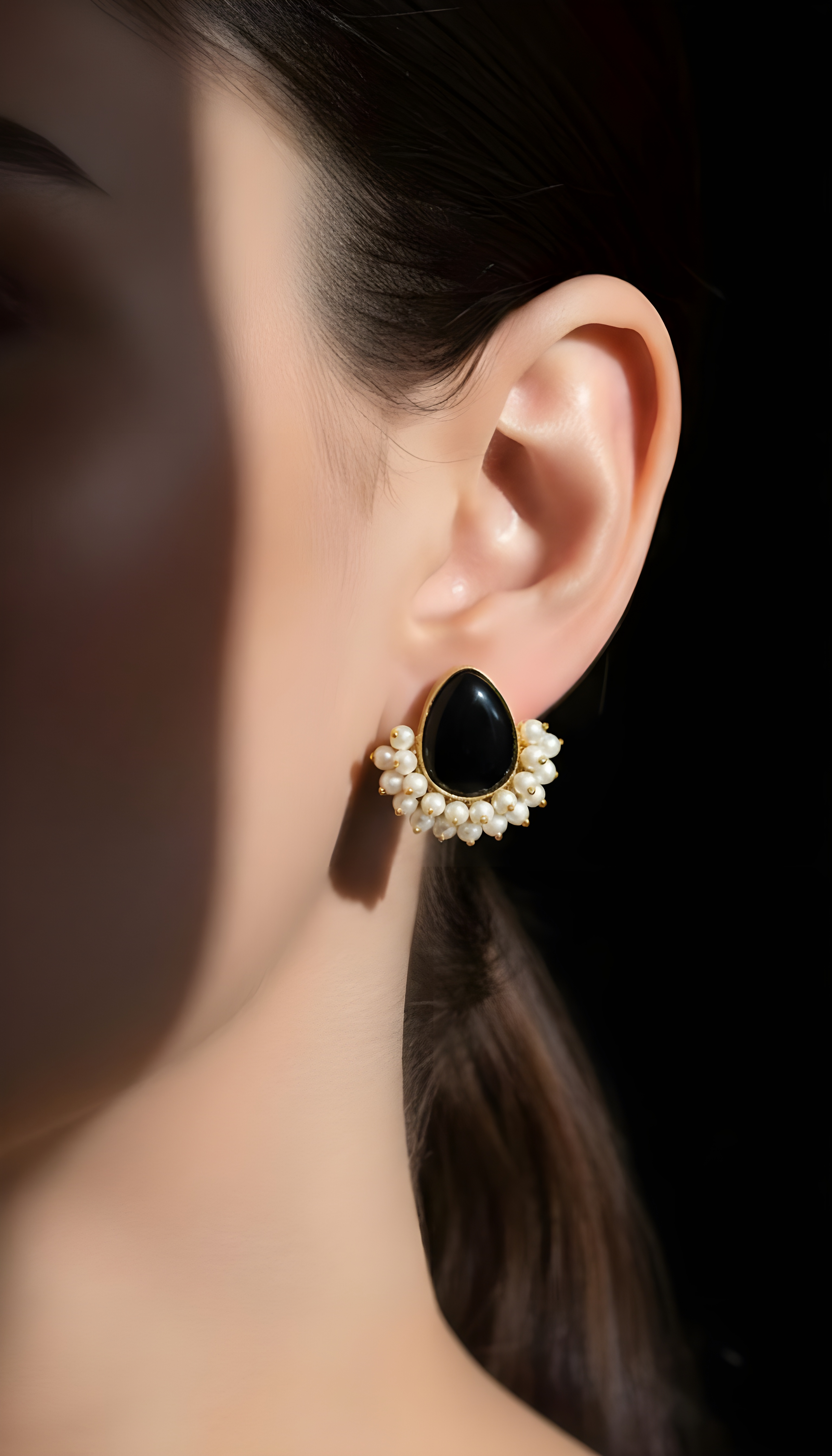 Monalisa Stone Oxidised Silver Replica Dark Blue Studs