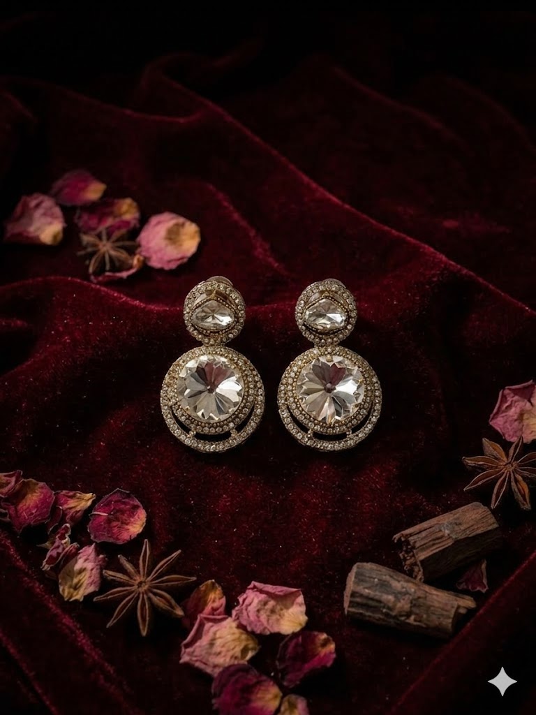 Kundan  Polki and AD Stones Necklace with White Stone Pendant