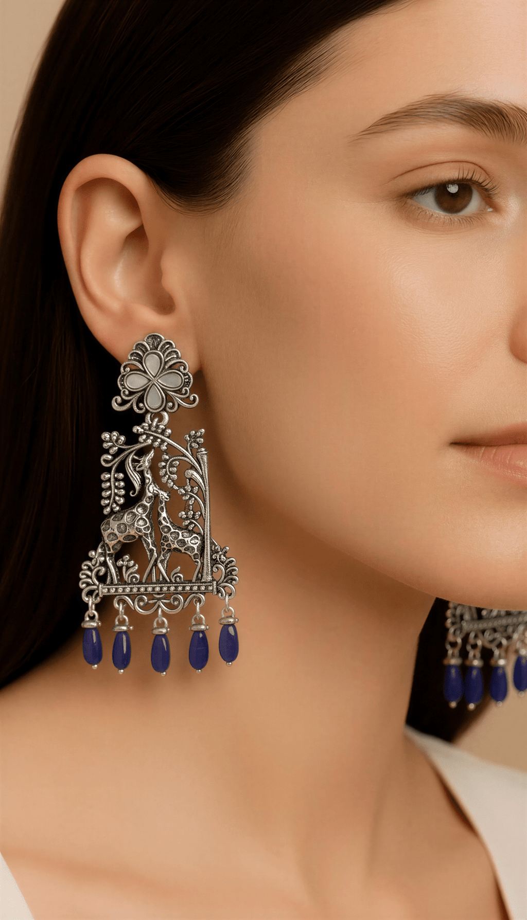 Oxidised Silver Giraffe Motif Danglers - Nishkarsh the royal radiance