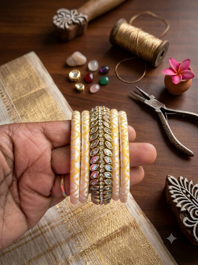 Hand painted silk thread bangles - Nishkarsh the royal radiance
