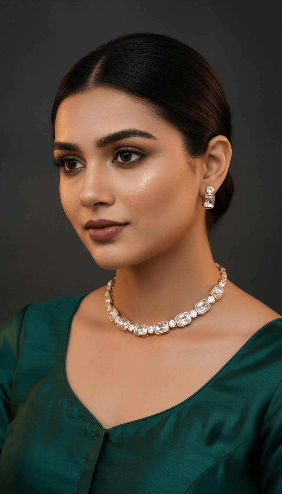 Golden Sufi Style Glass Stones Necklace Set With Pari Studs - Nishkarsh the royal radiance