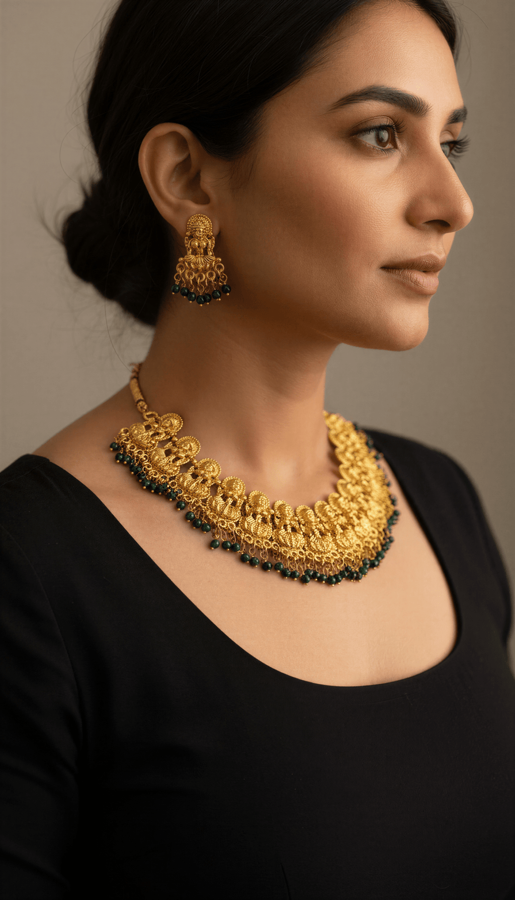Lakshmi Devi Idol With Pearls Necklace & Studs - Nishkarsh the royal radiance