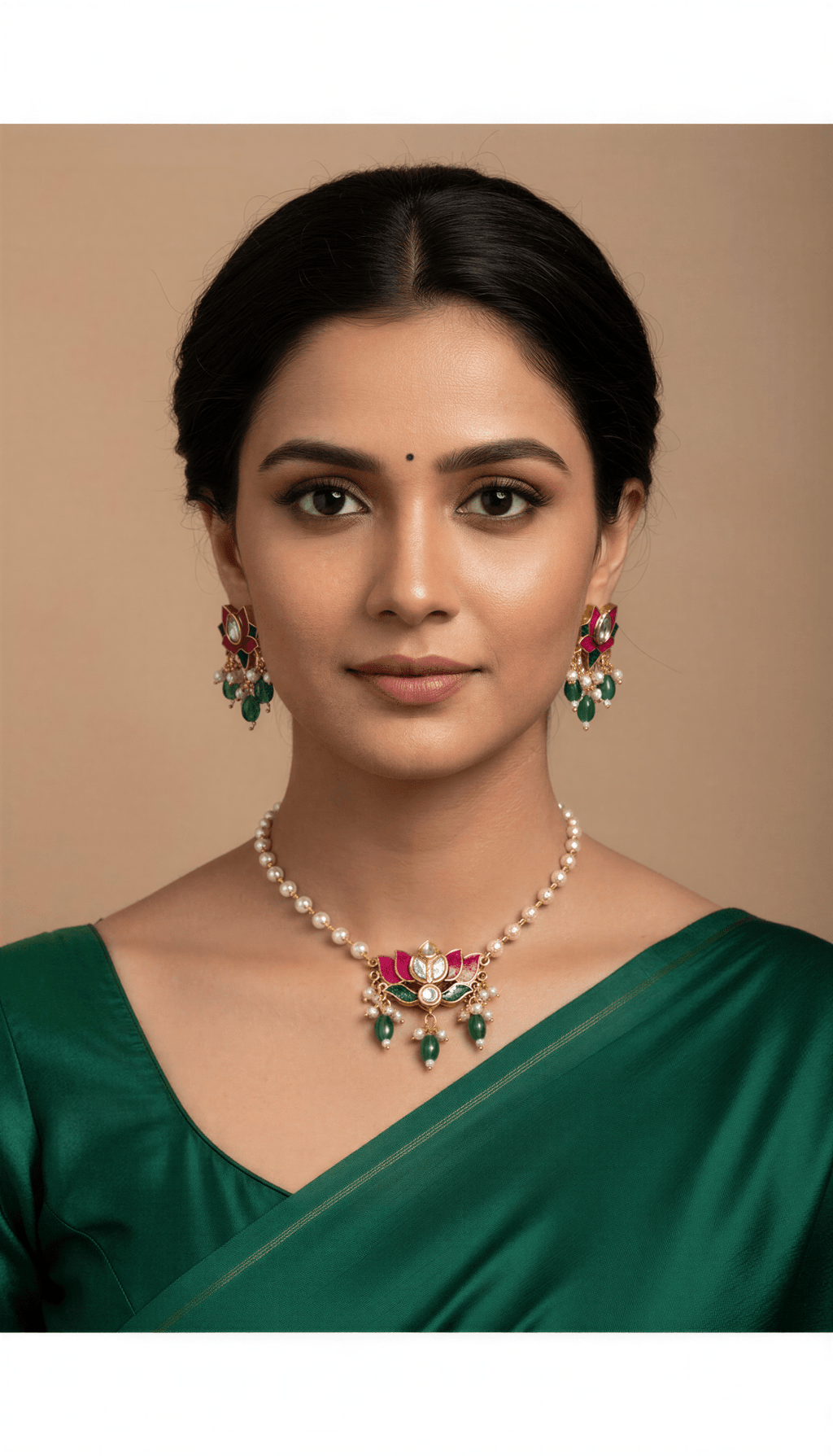 Traditional Lotus Flower Design Collar Bone Choker Necklace Set, Enameled AD Studded Floral Pendant With Adjustable Pearl Chain for Women & Girls - Nishkarsh the royal radiance