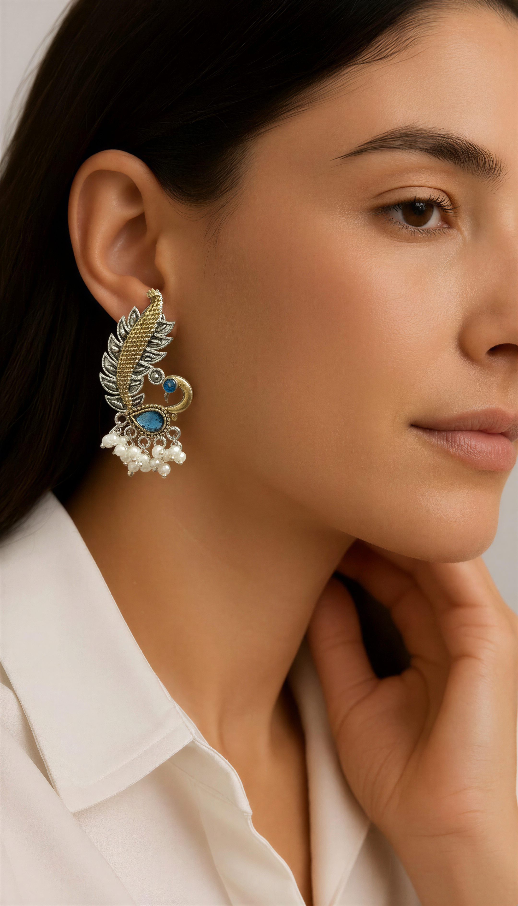 Monalisa Stone Oxidised Silver Replica Green Studs