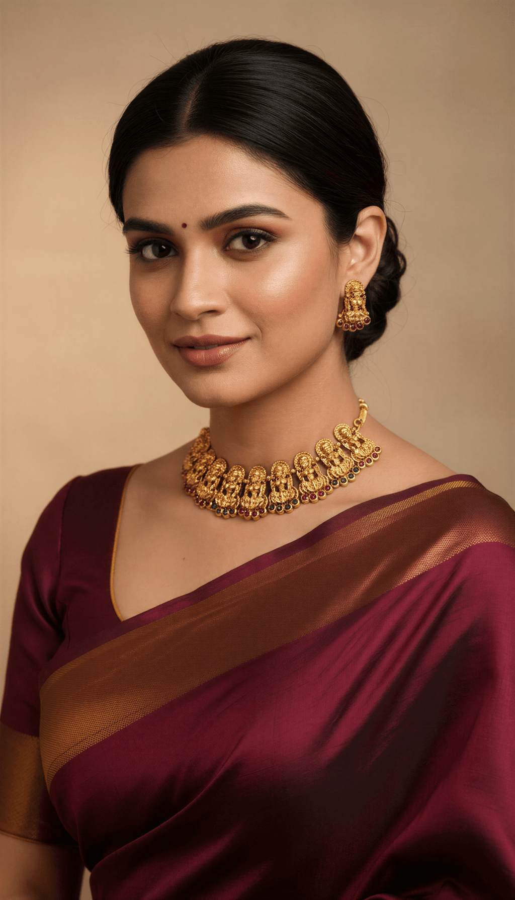 Goddess Lakshmi Devi Antique Finish Necklace With Studs - Nishkarsh the royal radiance