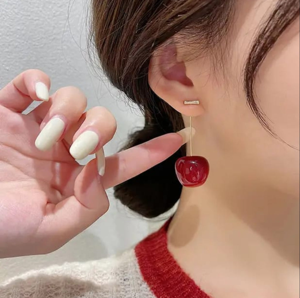 Cute cherry red and white mermaid color drop earrings - Nishkarsh the royal radiance