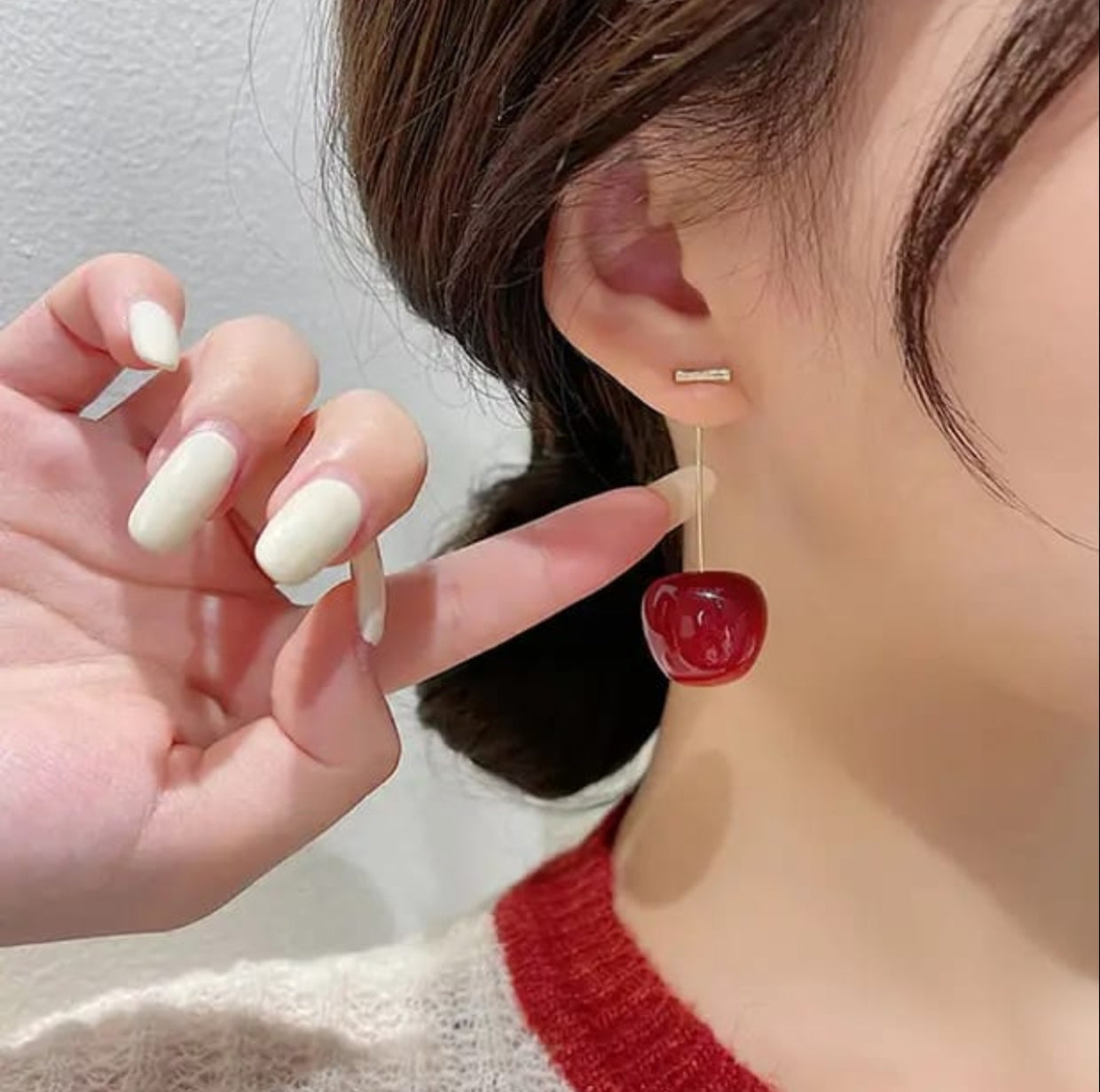 Cute cherry red and white mermaid color drop earrings - Nishkarsh the royal radiance