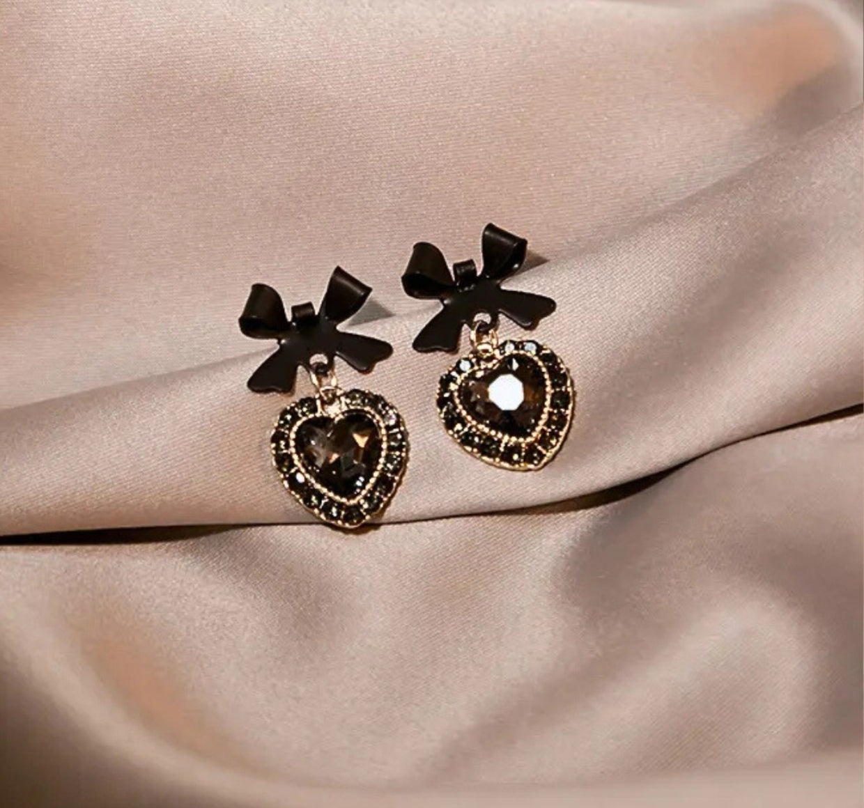 Black bowknot rhinestone drop earrings - Nishkarsh the royal radiance