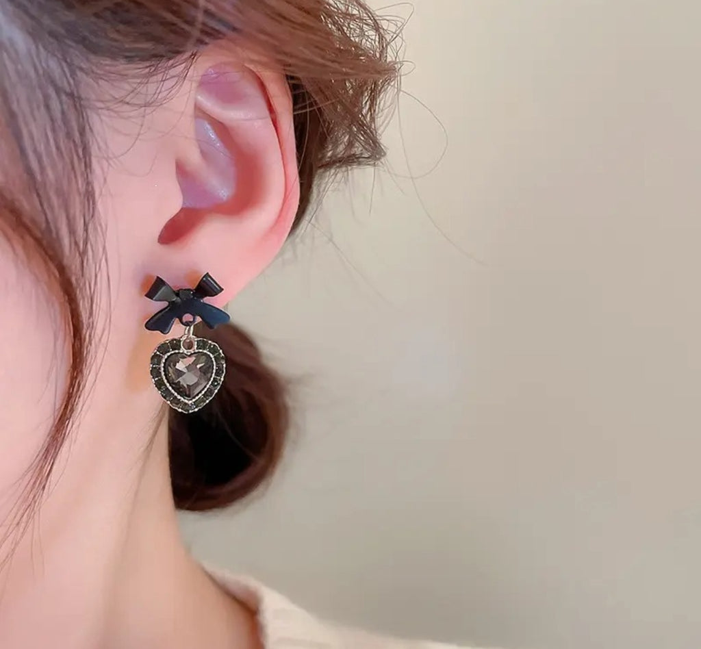 Black bowknot rhinestone drop earrings - Nishkarsh the royal radiance