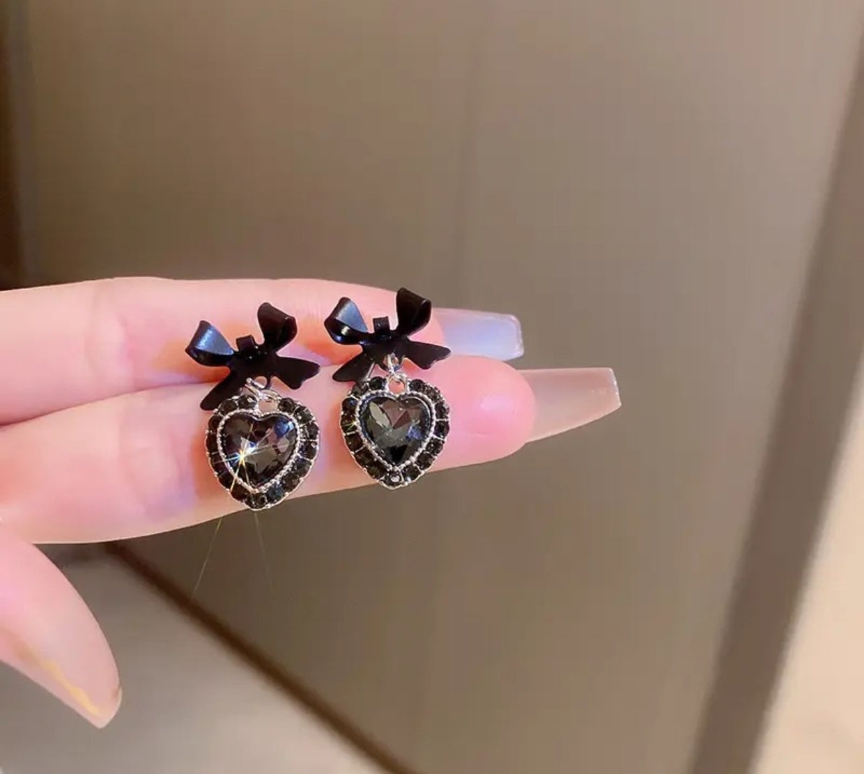 Black bowknot rhinestone drop earrings - Nishkarsh the royal radiance