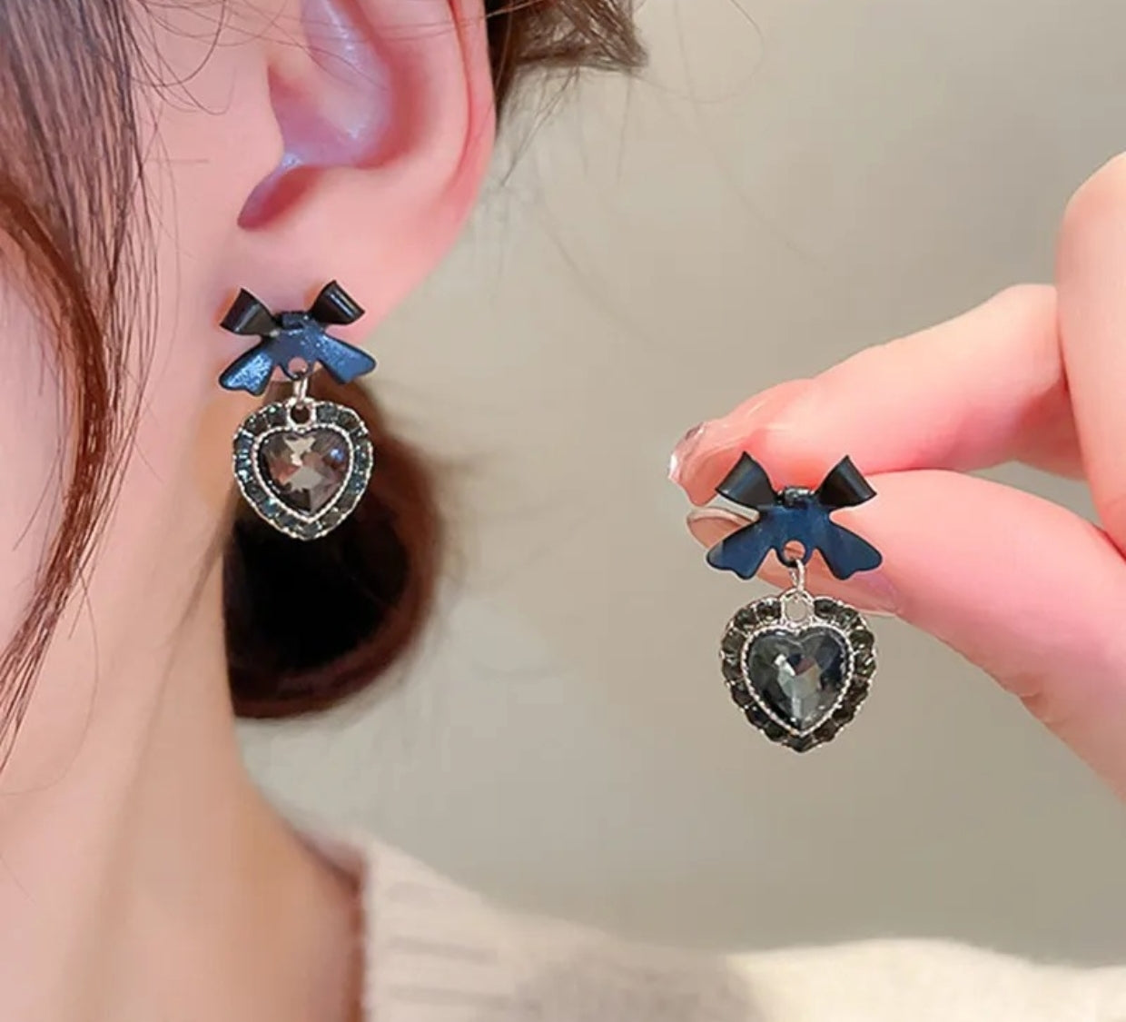 Black bowknot rhinestone drop earrings - Nishkarsh the royal radiance