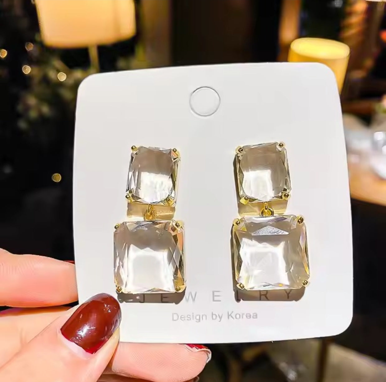 Geometric  double square ice crystal drop earrings - Nishkarsh the royal radiance
