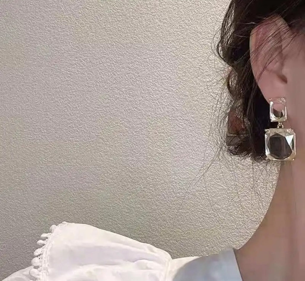 Geometric  double square ice crystal drop earrings - Nishkarsh the royal radiance