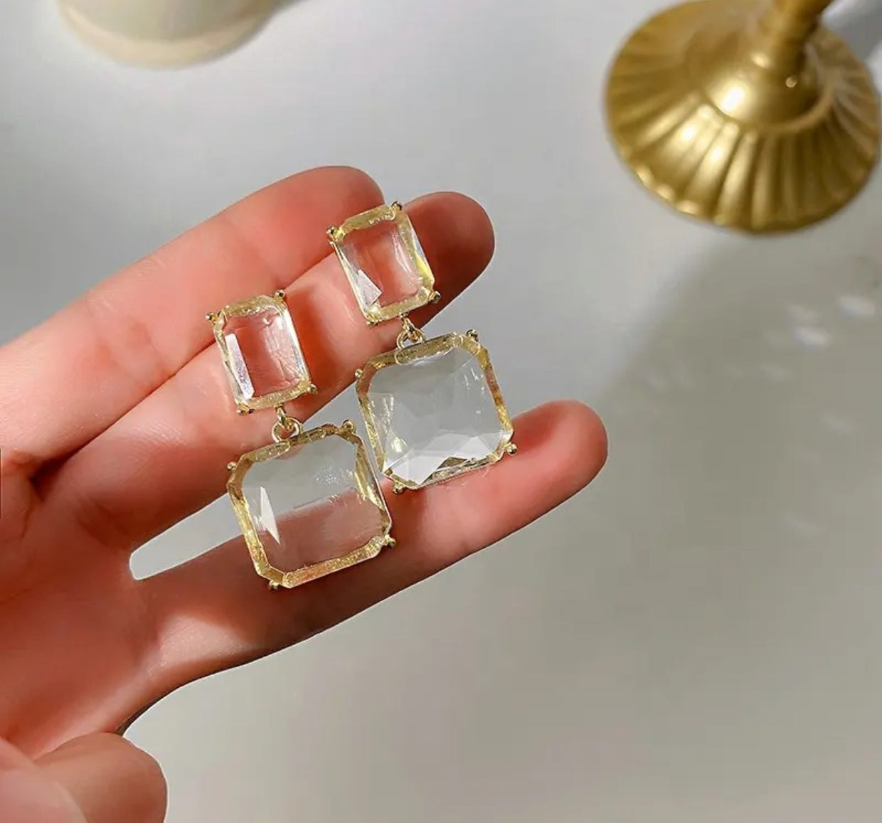 Geometric  double square ice crystal drop earrings - Nishkarsh the royal radiance