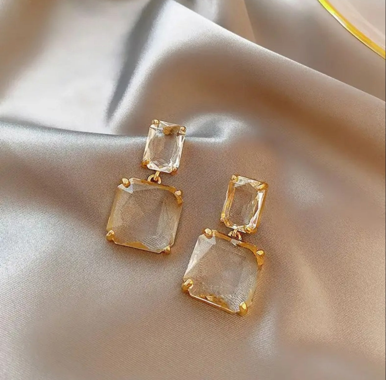Geometric  double square ice crystal drop earrings - Nishkarsh the royal radiance