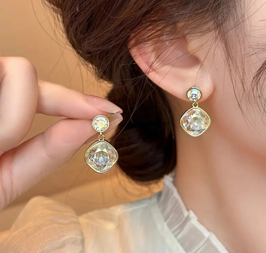Magic color geometric rhinestone drop earrings - Nishkarsh the royal radiance