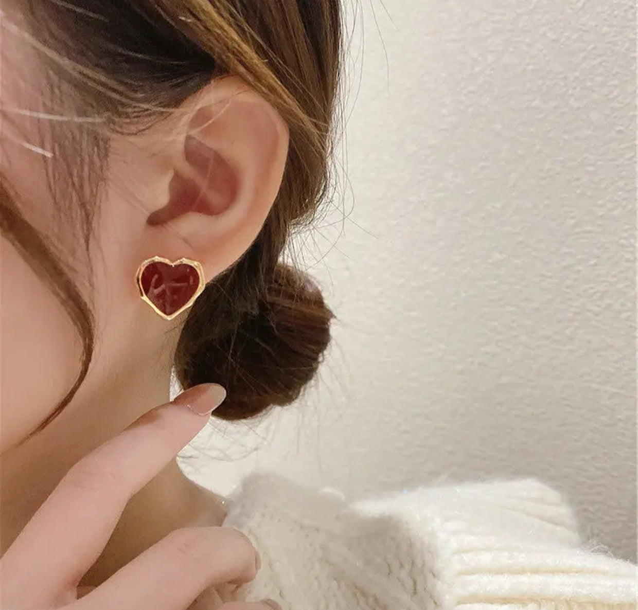 Red heart shape stud earrings - Nishkarsh the royal radiance