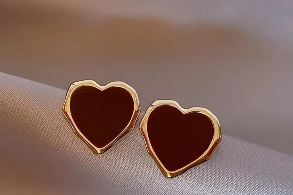 Red heart shape stud earrings - Nishkarsh the royal radiance