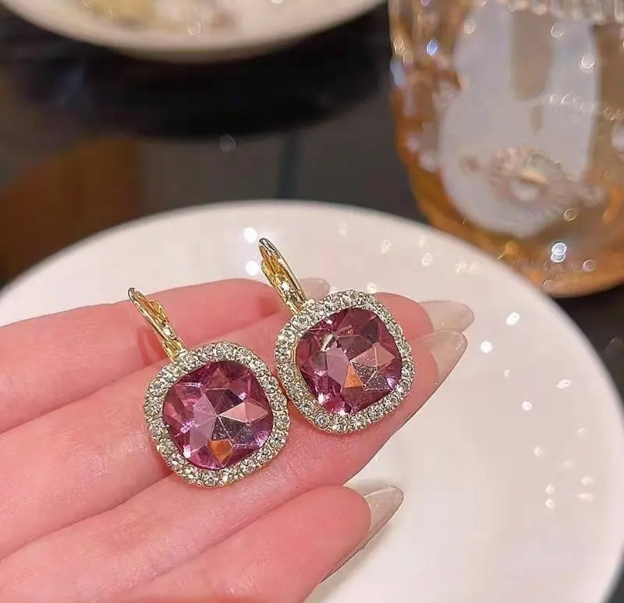 French purple crystal drop earrings - Nishkarsh the royal radiance
