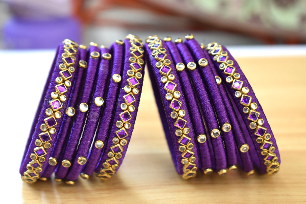Silk thread bangles, purple,set of 12 - Nishkarsh the royal radiance