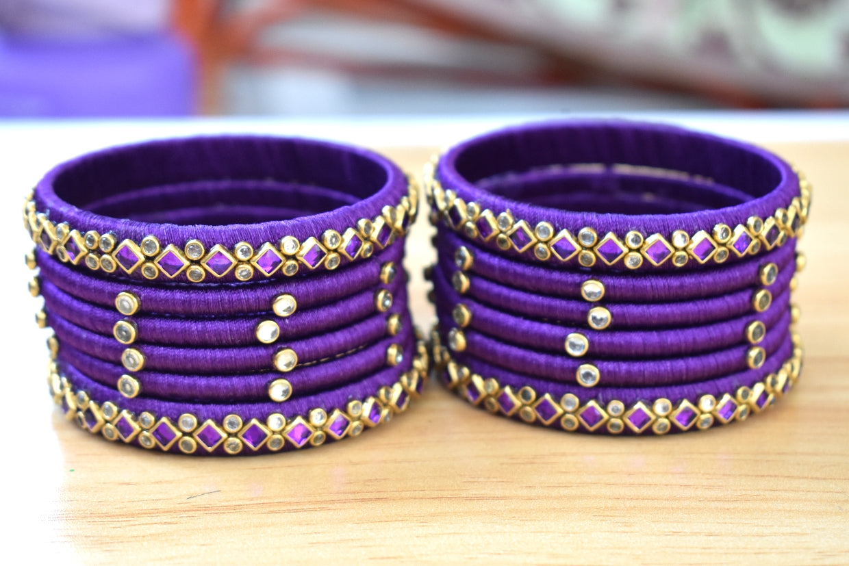 Silk thread bangles, purple,set of 12 - Nishkarsh the royal radiance