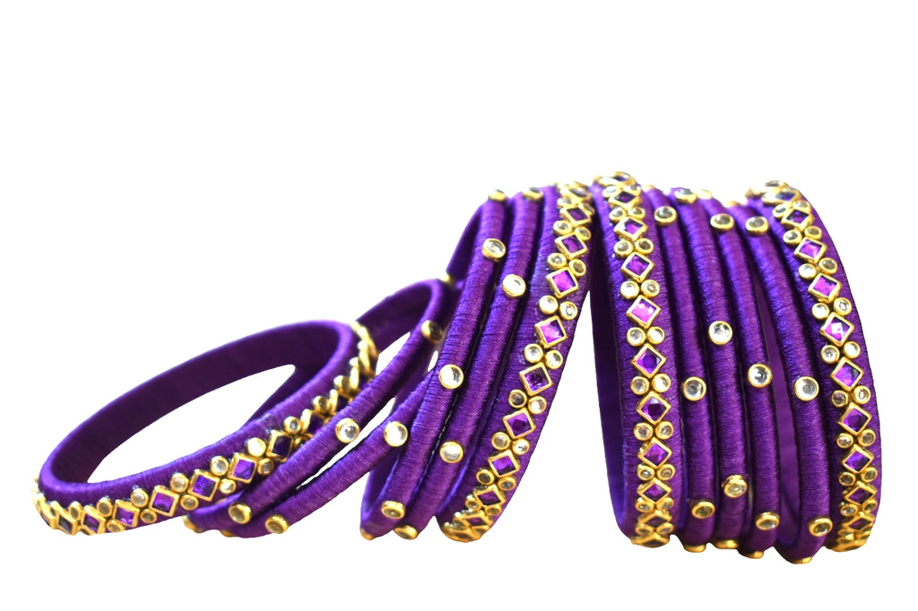 Silk thread bangles, purple,set of 12 - Nishkarsh the royal radiance
